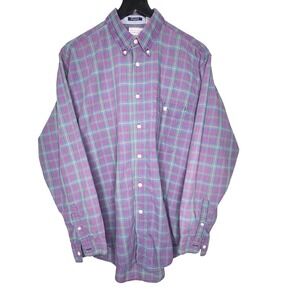 Vintage 90s Button Down Shirt Medium‎ Plaid No Wrinkle Long Sleeve Bugle Boy